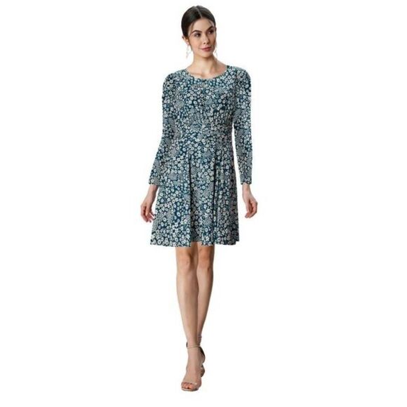 Eshakti Custom Ditsy Floral Pleated Empire Waist Crepe Dress Sz. M EST - Picture 1 of 10